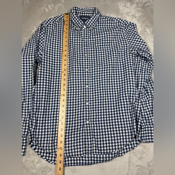 Bonobos Men’s Slim Fit Navy Blue White Gingham Plaid Button Front Shirt Large - Picture 9 of 15